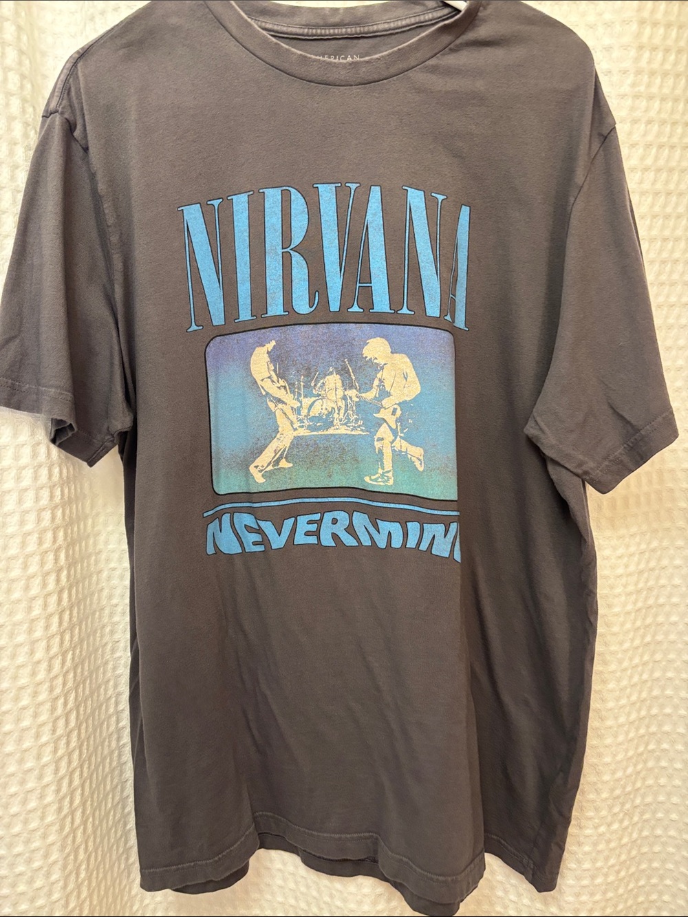 NIRVANA Nevermind Short Sleeve Tee in Charcoal with Blue Print